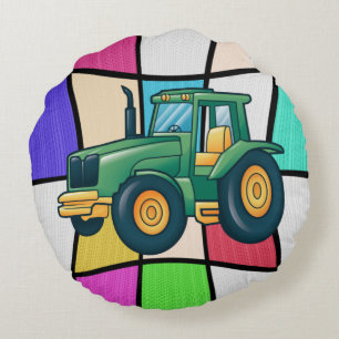 Cojín Redondo Diseño divertido de tractor de dibujos animados