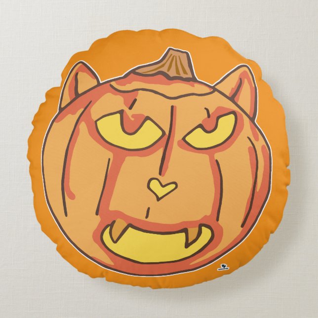 Cojín Redondo Diseño divertido de un gato Jack-o-Lantern Persona (Anverso)