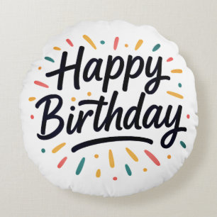 Cojín Redondo Diseño elegante de caligrafía de cumpleaños