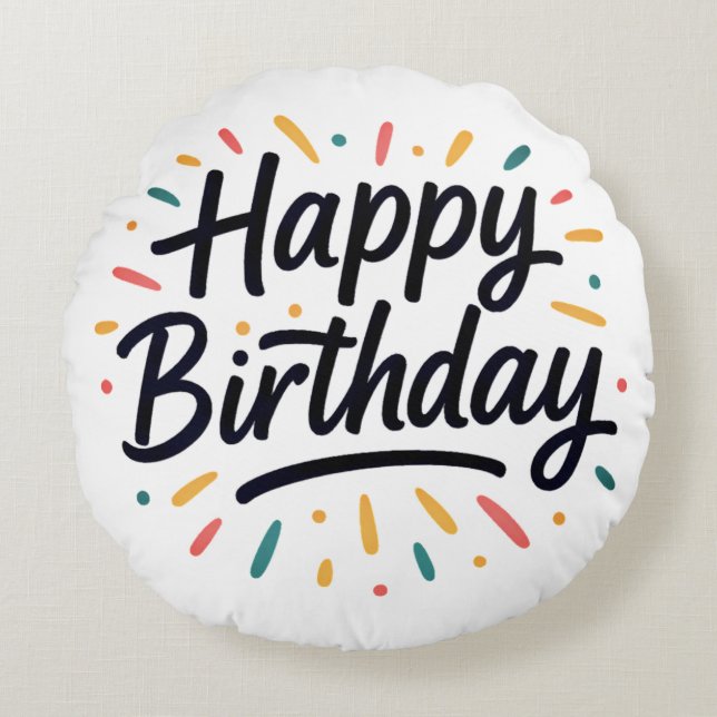 Cojín Redondo Diseño elegante de caligrafía de cumpleaños (Anverso)