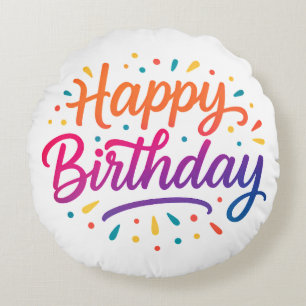 Cojín Redondo Diseño elegante de caligrafía de cumpleaños