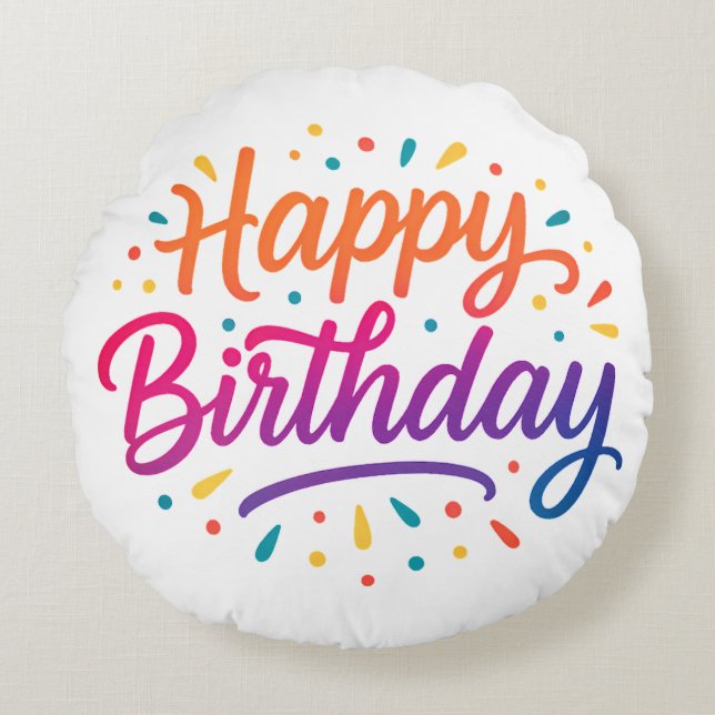 Cojín Redondo Diseño elegante de caligrafía de cumpleaños (Anverso)