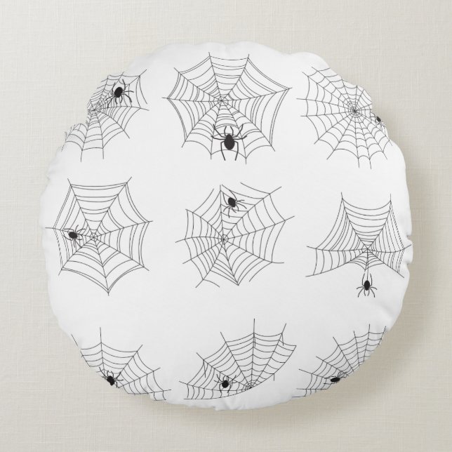Cojín Redondo Diseño en blanco y negro de Spiderweb Halloween (Anverso)