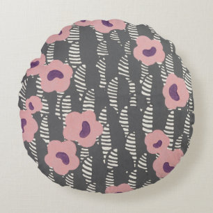 Cojín Redondo Diseño estilizado del patrón de flores rosadas