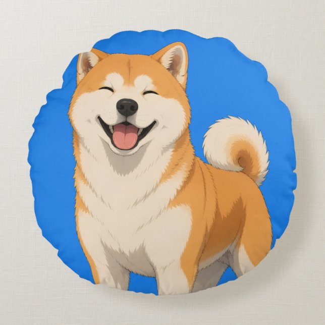 Cojín Redondo Diseño feliz de perro Akita (Anverso)
