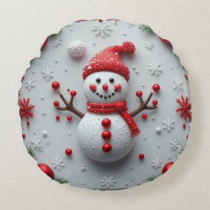 Cojín Redondo Diseño Festivo de Muñeco de Nieve con Decoraciones