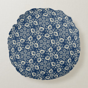 Cojín Redondo Diseño floral azul medieval