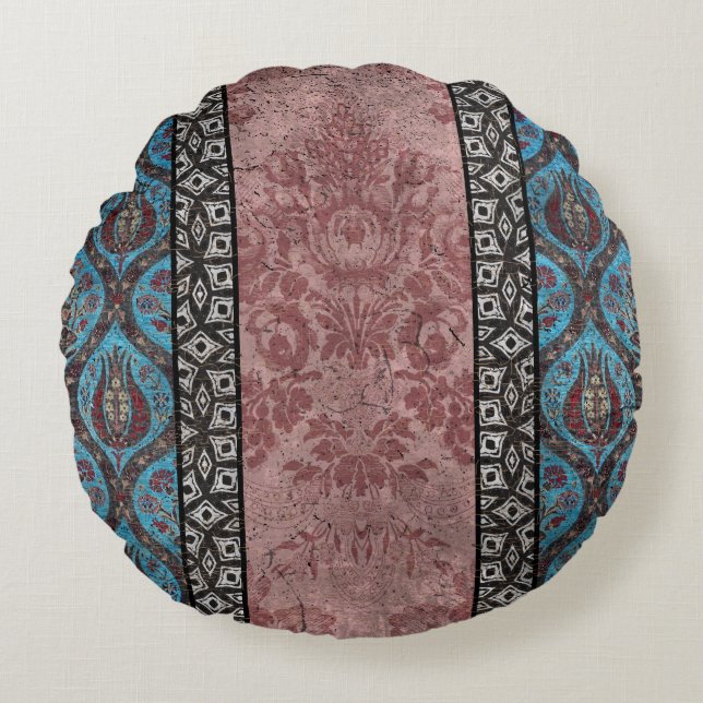 Cojín Redondo Diseño floral de inspiración vintage moderno (Anverso)