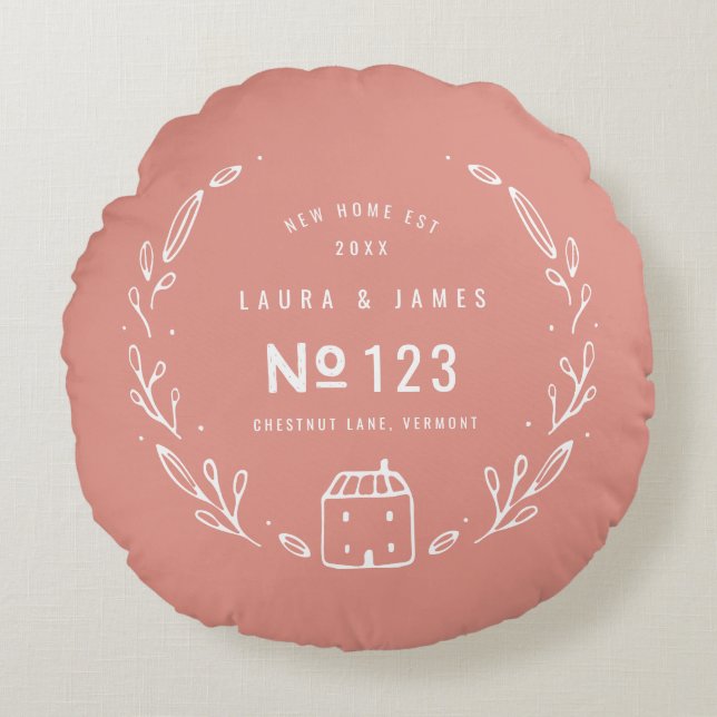 Cojín Redondo Diseño floral de nueva casa dibujado a mano (Anverso)