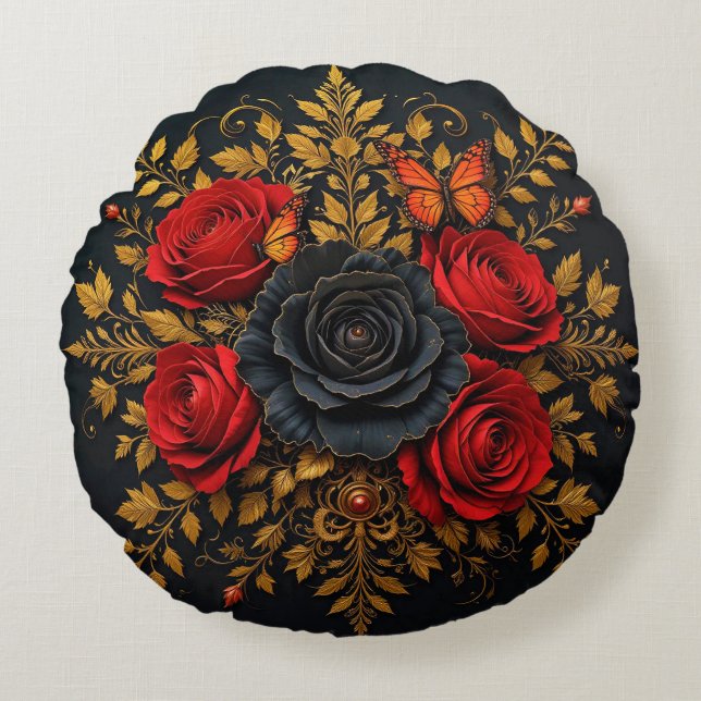 Cojín Redondo Diseño floral elegante (Anverso)