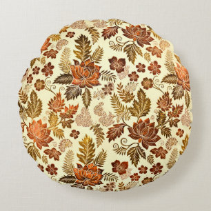 Cojín Redondo Diseño Floral Heritage Cobre Dorado Cálido