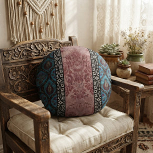 Cojín Redondo Diseño floral inspirado en vintage moderno