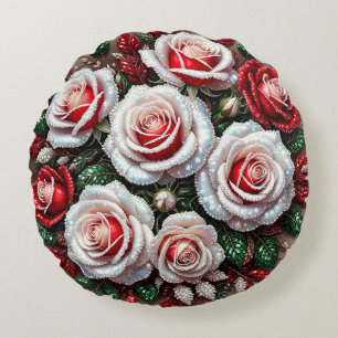 Cojín Redondo Diseño floral intrincado con joyas