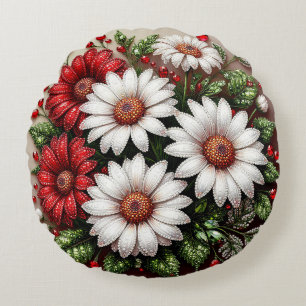 Cojín Redondo Diseño floral intrincado con joyas