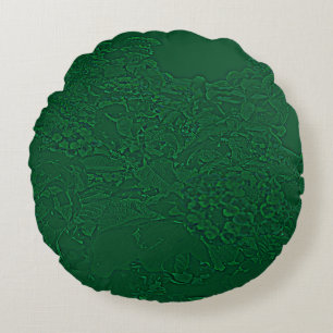 Cojín Redondo Diseño floral latino verde.