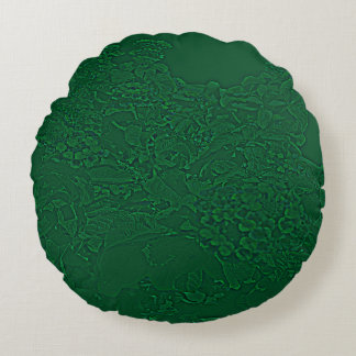 Cojín Redondo Diseño floral latino verde.