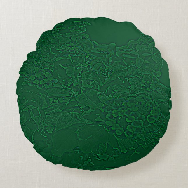 Cojín Redondo Diseño floral latino verde. (Anverso)