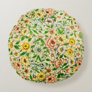 Cojín Redondo Diseño floral tradicional de primavera india