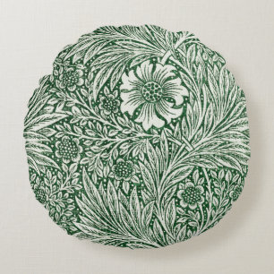 Cojín Redondo diseño floral verde de caléndula de william morris