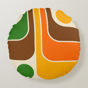 Cojín Redondo Diseño geométrico de estilo retro de los años 70