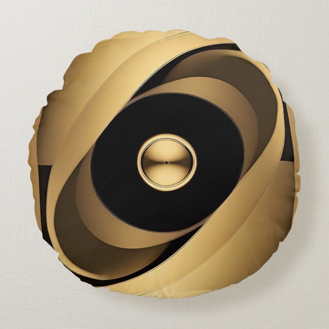 Cojín Redondo Diseño geométrico dorado abstracto (Anverso)