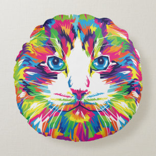 Cojín Redondo Diseño geométrico prismático de cara de gato-32453