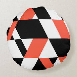 Cojín Redondo Diseño geométrico rojo-negro, moderno, moderno y m