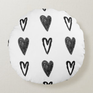 Cojín Redondo Diseño gráfico sin fisuras con corazones. Blac