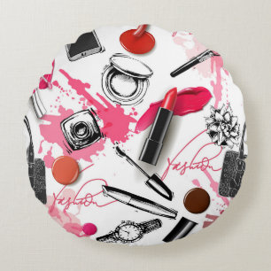 Cojín Redondo Diseño hecho a mano, patrón gráfico vintage.