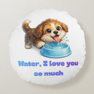 Cojín Redondo Diseño Inspirador de Perro Feliz Amante del Agua