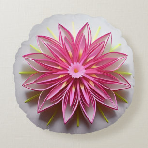 Cojín Redondo Diseño Intrincado de Origami Floral Rosa