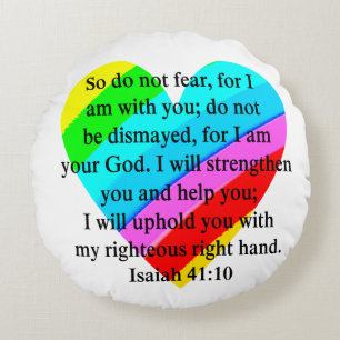 COJÍN REDONDO DISEÑO ISAIAH 41:10 RELLENADO DE AMOR