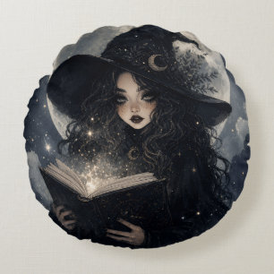 Cojín Redondo diseño mágico de academia oscura y brujería    