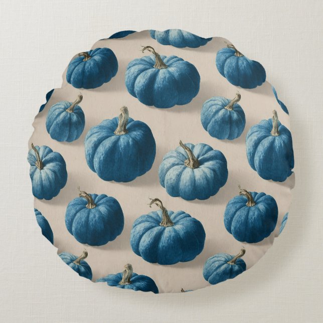 Cojín Redondo Diseño moderno de caída de calabaza azul (Anverso)