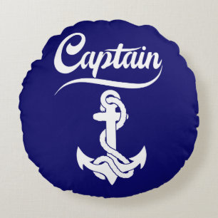 Cojín Redondo Diseño Náutico Ancla Barco de Vela Capitán