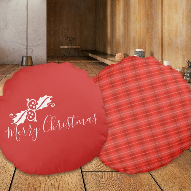 Cojín Redondo Diseño navideño Red Merry (Red Merry Christmas Design Round Pillows (front and back))