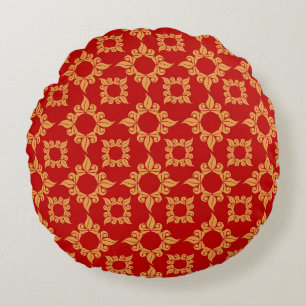 Cojín Redondo diseño ornamental rojo y dorado