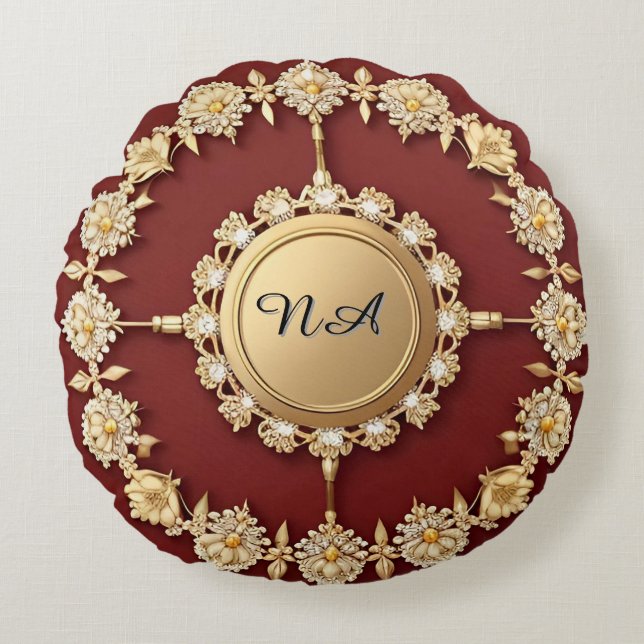 Cojín Redondo Diseño Ornate Gold Floral (Anverso)