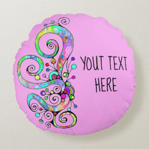 Cojín Redondo Diseño pintado de mano cardíaca espiral 1