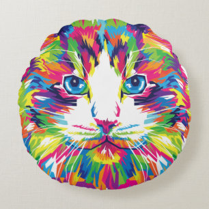 Cojín Redondo Diseño prismático de gatos gatitos-21908