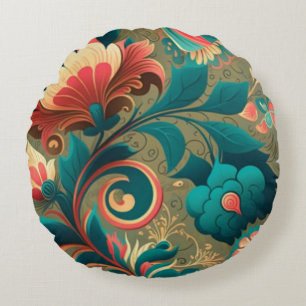 Cojín Redondo Diseño retro vintage floral verde