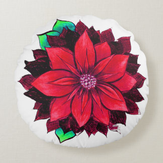 Cojín Redondo Diseño ROJO CLÁSICO del POINSETTIA