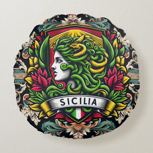 Cojín Redondo Diseño siciliano (Anverso)