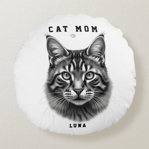 Cojín Redondo Diseño Simple Lindo Gato Negro Madre Regalo Amante