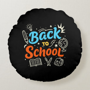 Cojín Redondo Diseño tipográfico colorido de regreso a clases