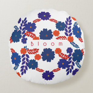 Cojín Redondo Diseño vectorial de flores azules simples