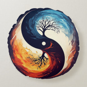 Cojín Redondo Diseño Vibrante de Yin Yang