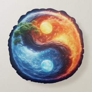 Cojín Redondo Diseño Vibrante de Yin Yang