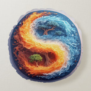 Cojín Redondo Diseño Vibrante de Yin Yang