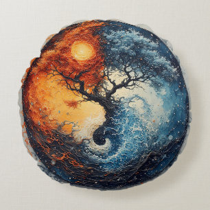 Cojín Redondo Diseño Vibrante de Yin Yang
